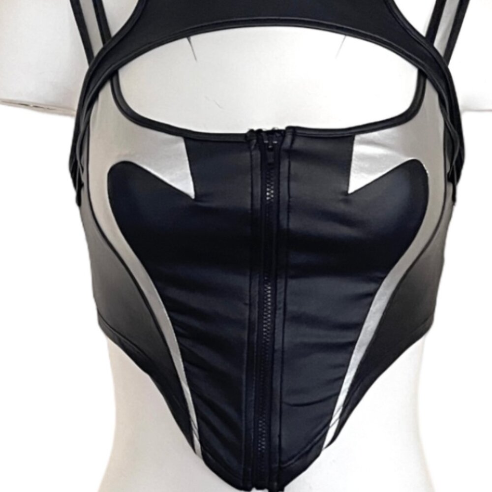 NWT Shein Reflective Sexy Zipp crop Corset Top Rave Club Festival - Picture 9 of 9